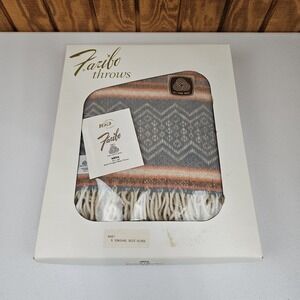 NOS Faribo Throws Wool Blanket Mesa 50"x60" Southwest Fringed Blue Orange